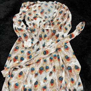 Long sleeve mesh split dress w/ tie waist